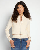 Ivory $|& Theo & Spence Mock Neck Full Zip Pullover - SOF Front