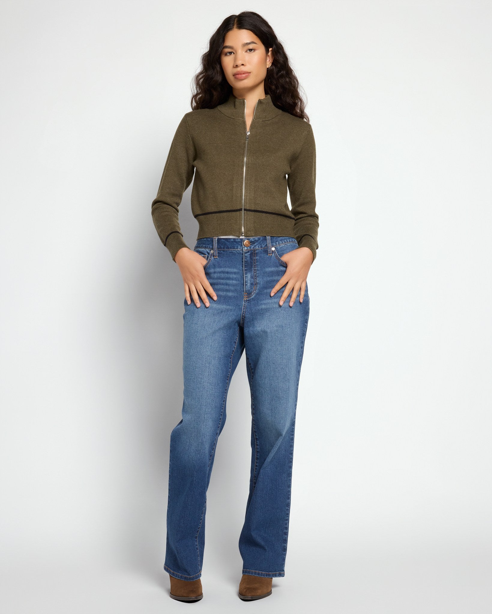Loden $|& Theo & Spence Mock Neck Full Zip Pullover - UGC On Fig