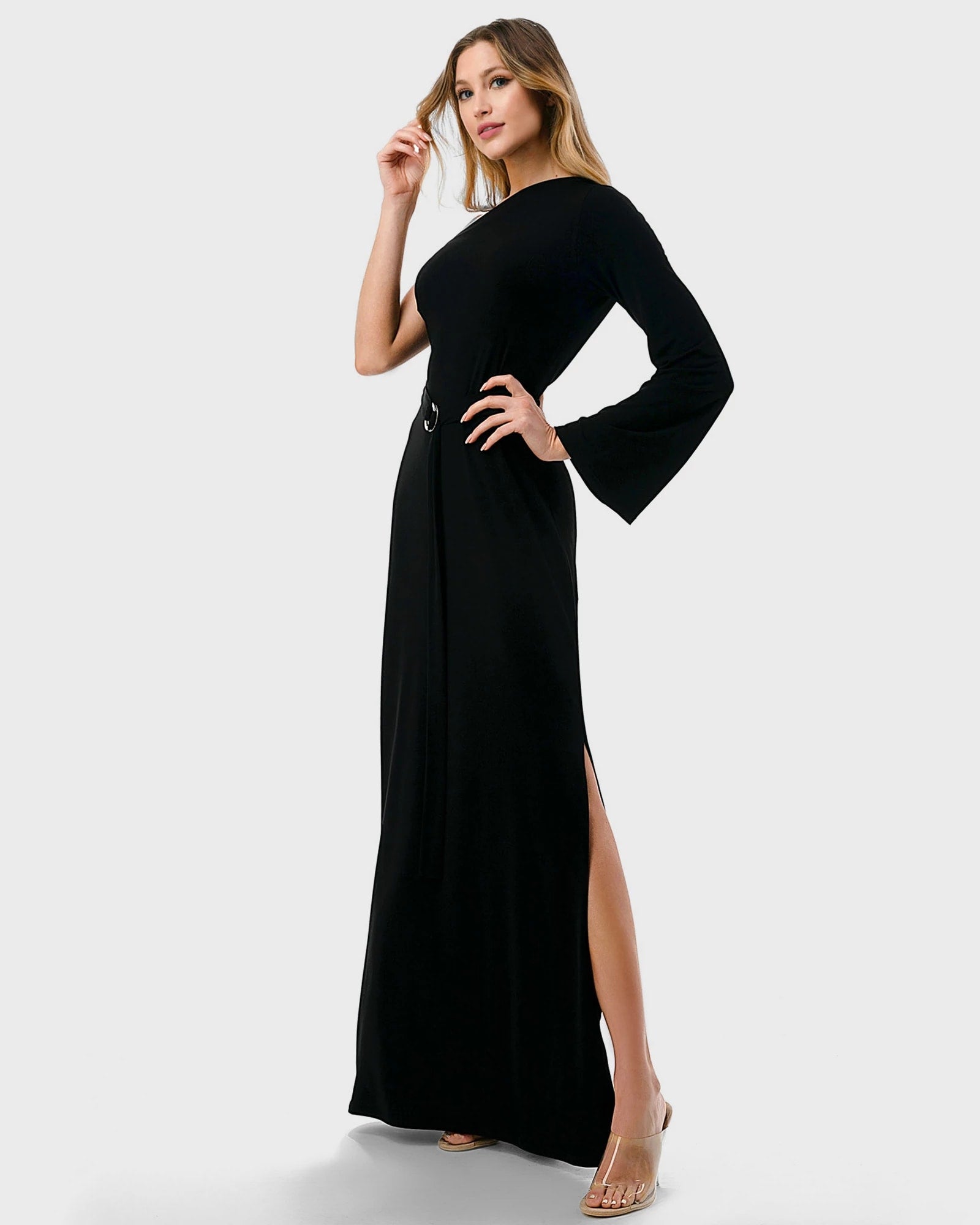 Black $|& Brooklyn Isles One Shoulder Maxi Dress - Hanger Front