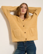 Heather Golden $|& SEAS Callie V-Neck Cardigan - VOF Front