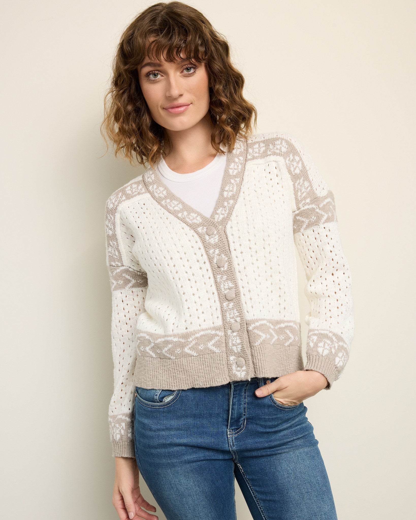 Cream $|& Herizon Trails Cardigan - SOF Front