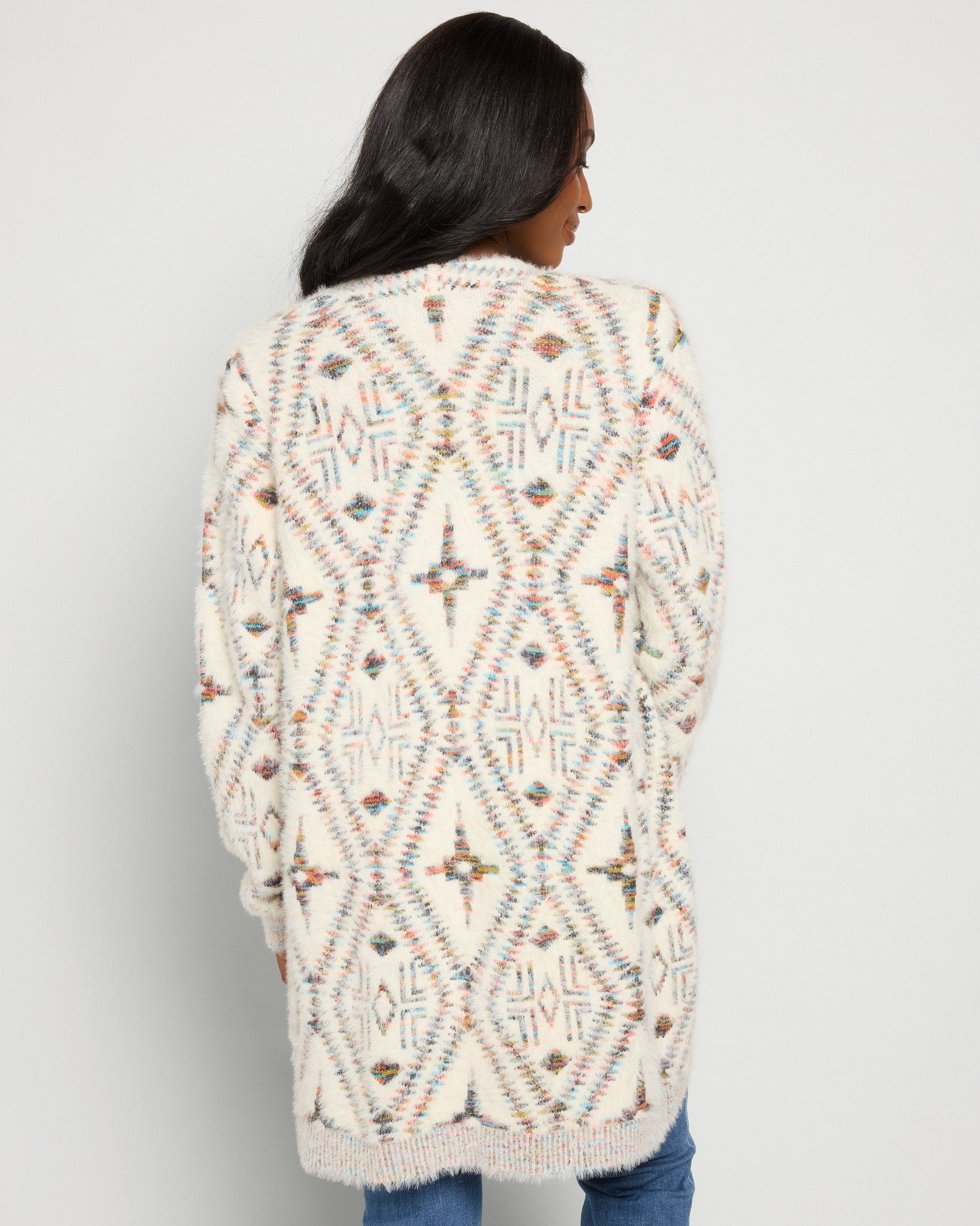 Ivory Mix $|& Bobeau Eyelash Open Front Cardigan - SOF Back
