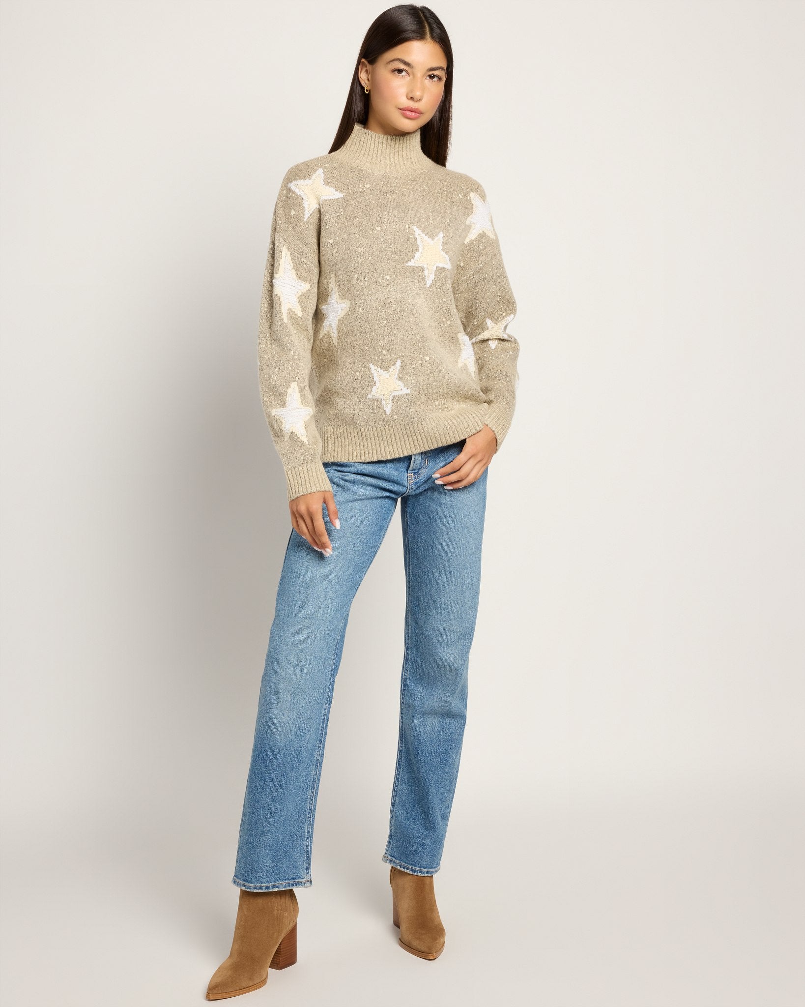 Taupe Star $|& Bobeau Star Mockneck Sweater - UGC On Fig