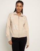 Oatmeal $|& Bobeau Star Zip Up Sweater - SOF Front
