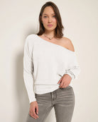 Heather Cream $|& SEAS Mackenzie Off Shoulder Top - SOF Front