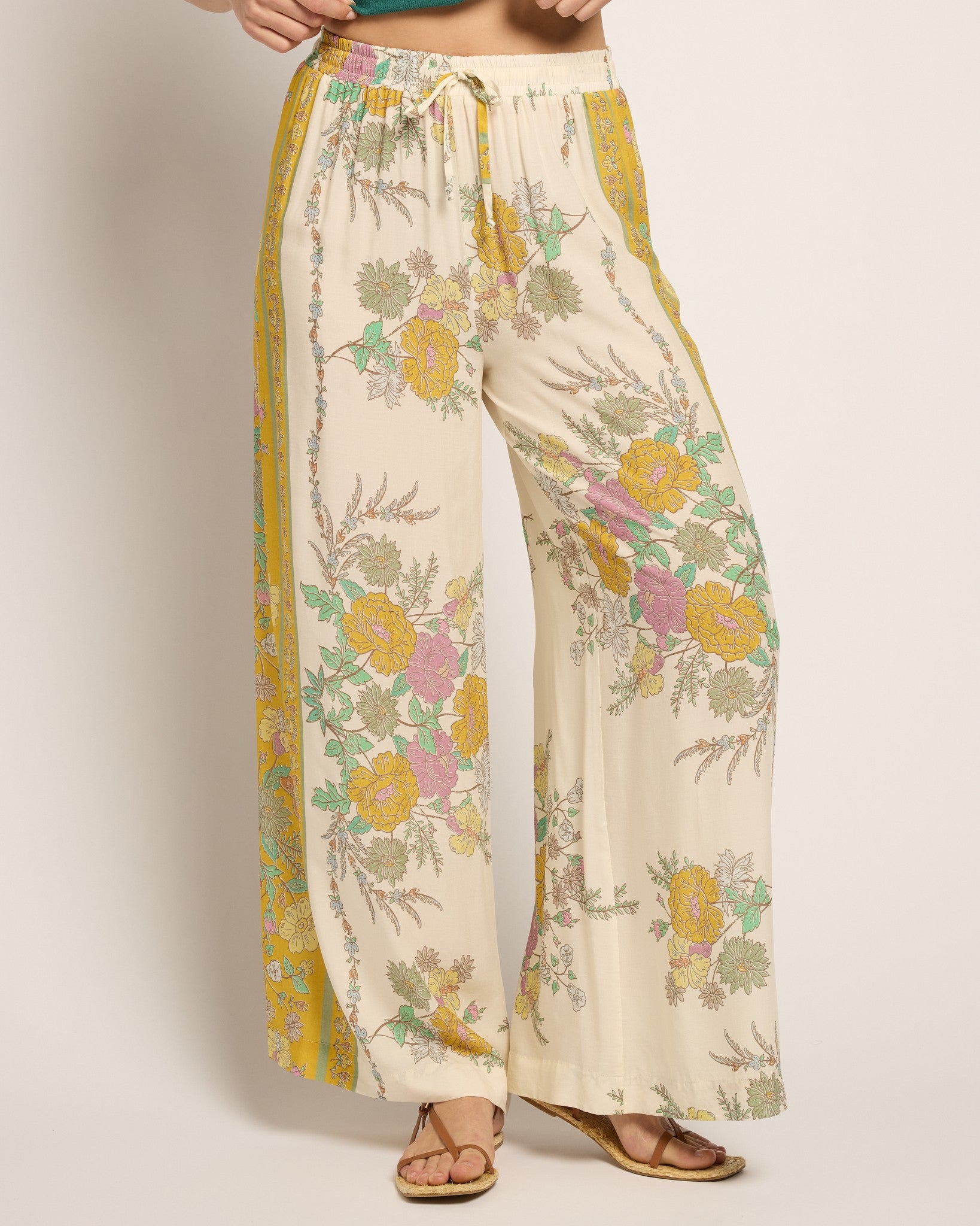 Cream Floral $|& SEAS Zuma Smocked Waist Pant - SOF Front