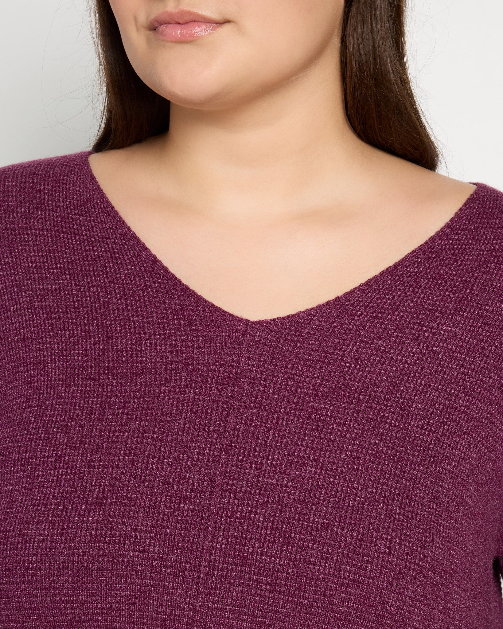 Dark Plum $|& Staccato Mini Waffle Pullover Sweater - SOF Full Front