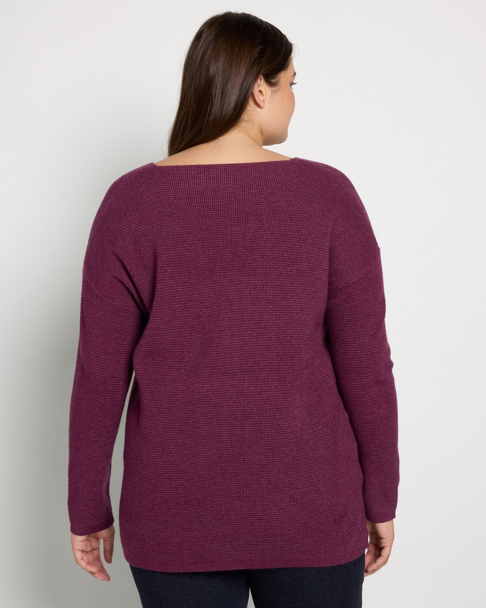Dark Plum $|& Staccato Mini Waffle Pullover Sweater - SOF Back