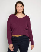 Dark Plum $|& Staccato Mini Waffle Pullover Sweater - SOF Front
