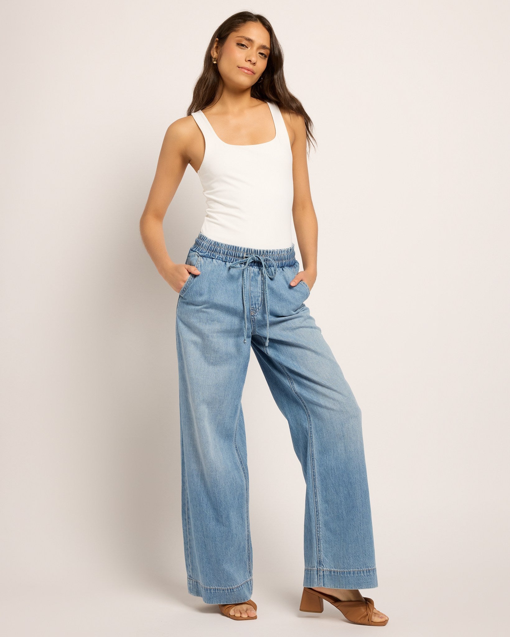 Light Blue Denim $|& Vero Moda Allison Drawstring Waist Jeans - UGC On Fig