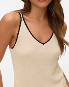 Birch w/ Black $|& Vero Moda Contrast V-Neck Sweater Tank - Hanger Back