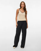 Birch w/ Black $|& Vero Moda Contrast V-Neck Sweater Tank - VOF Detail