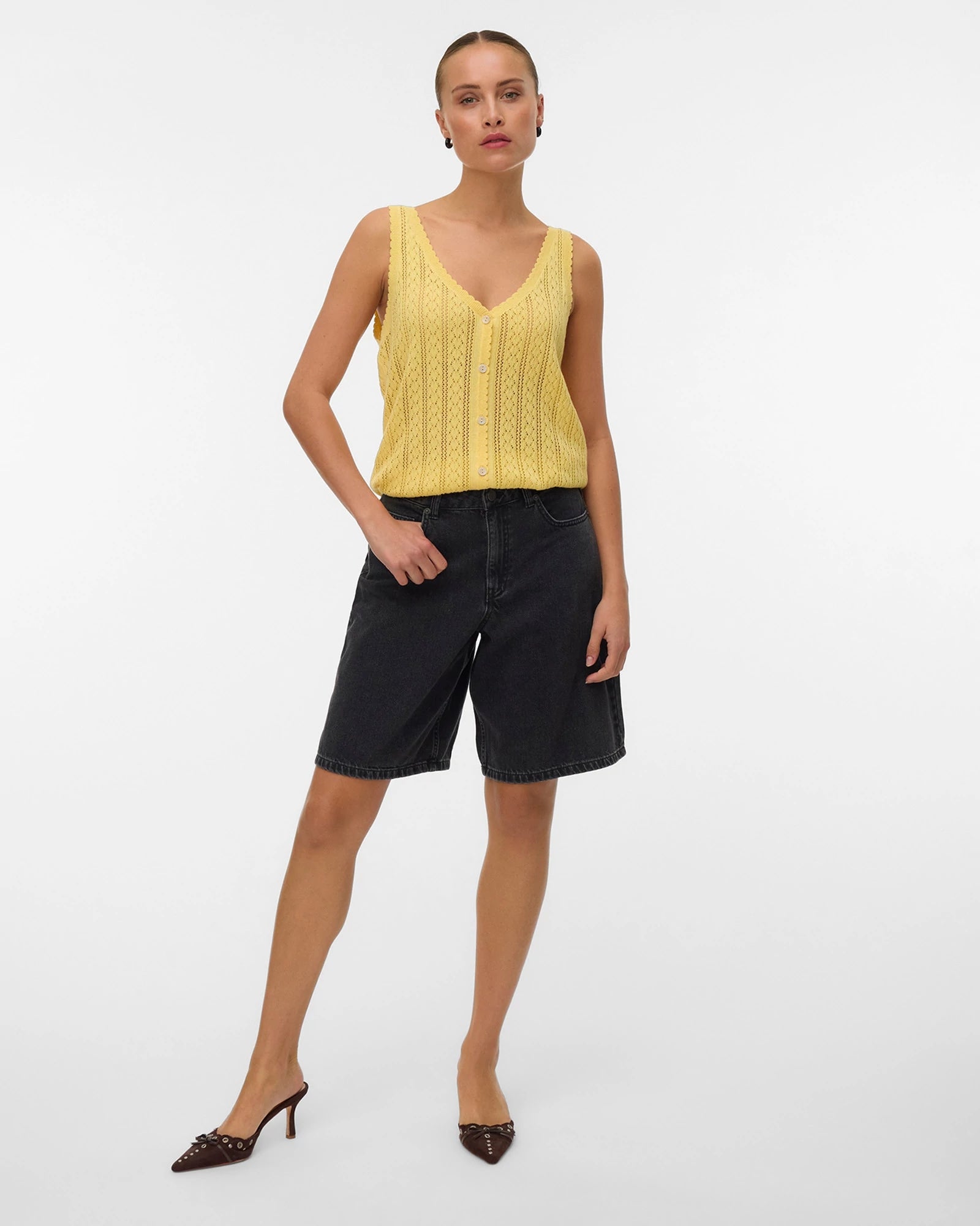 Golden Haze $|& Vero Moda V-Neck Sweater Tank - VOF Detail