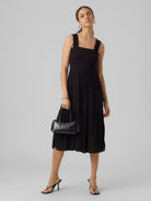 Black $|& Vero Moda Solid Midi Dress - VOF Detail