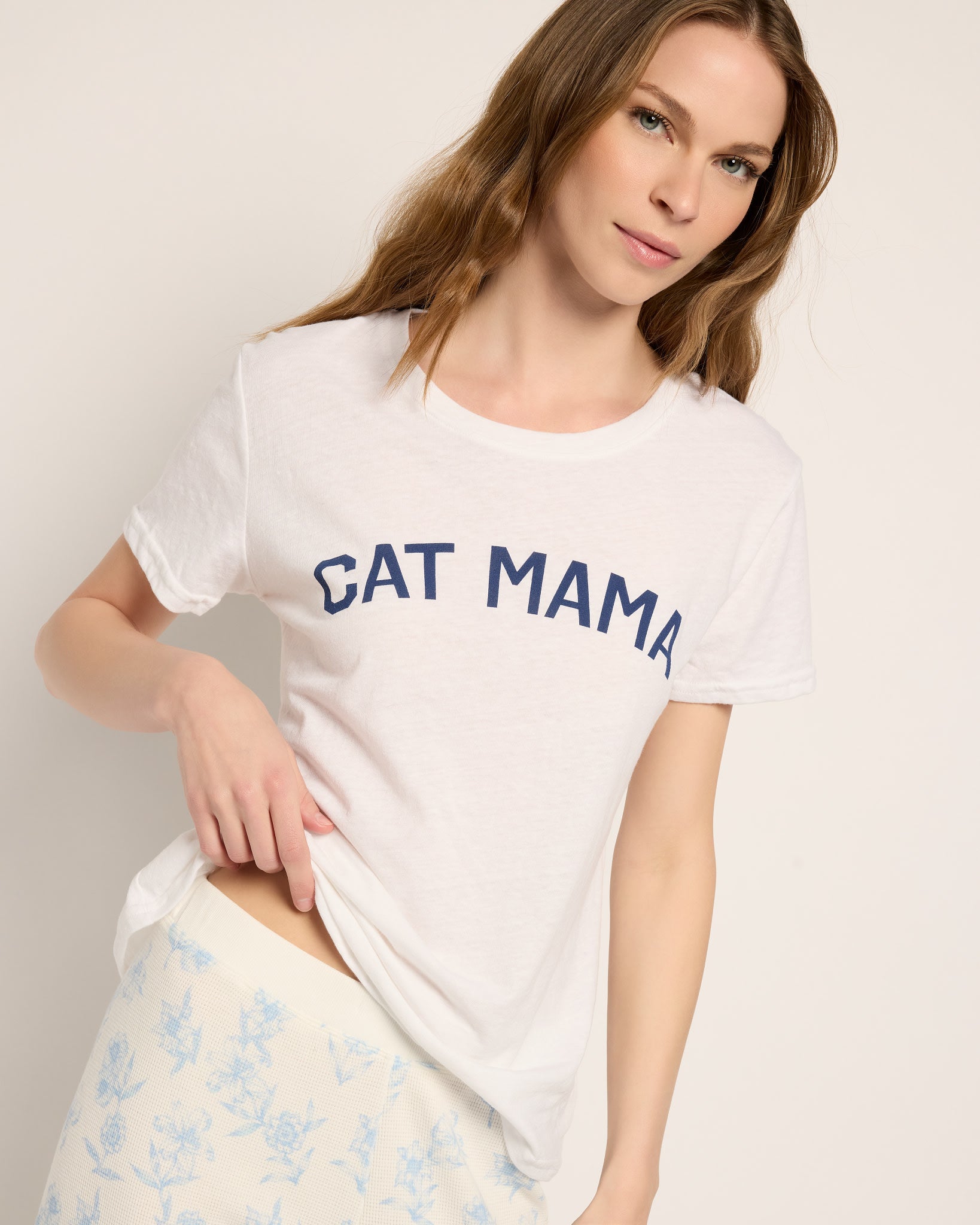 White $|& SEAS Cat Mom Graphic Sleep Tee - VOF Front