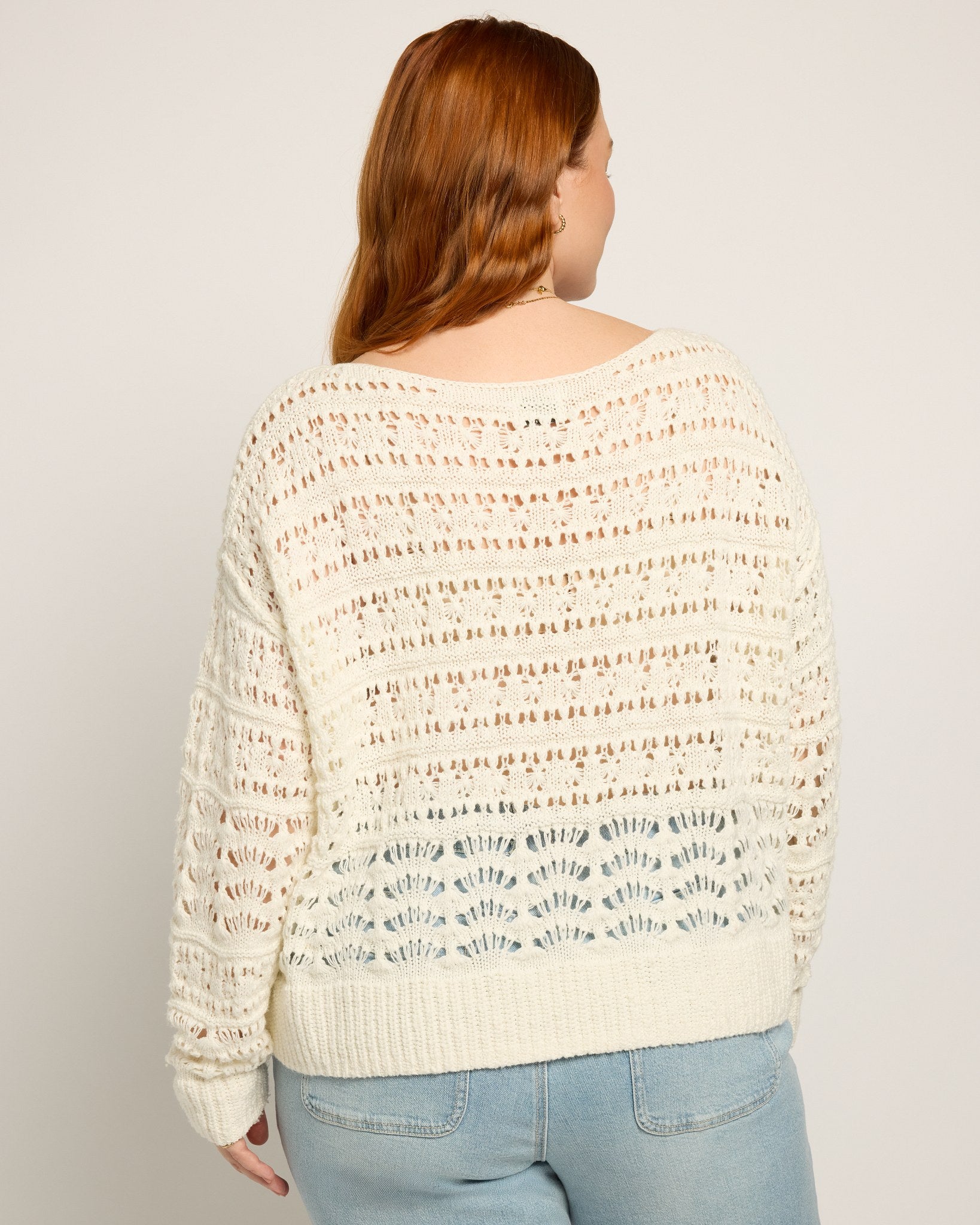 White $|& SEAS Sage Off Shoulder Pointelle Sweater - SOF Back
