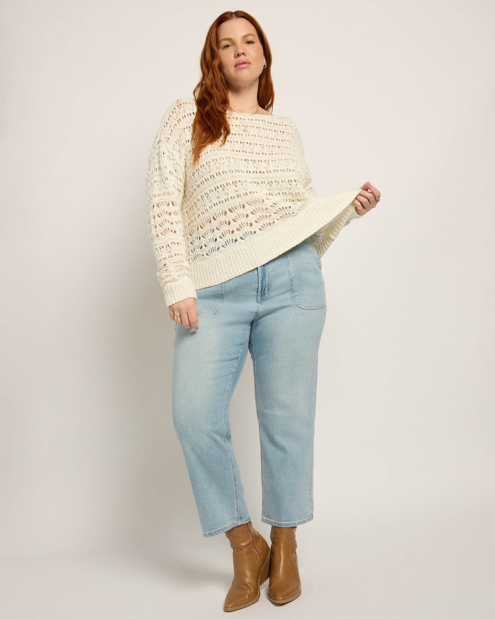 White $|& SEAS Sage Off Shoulder Pointelle Sweater - UGC On Fig