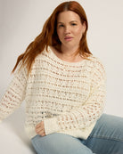 White $|& SEAS Sage Off Shoulder Pointelle Sweater - SOF Front