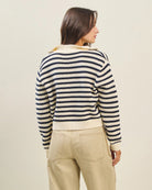 Cream-Black $|& ABLE Stripe Quarter Zip Pullover - Hanger Side