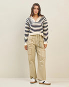 Cream-Black $|& ABLE Stripe Quarter Zip Pullover - VOF Detail