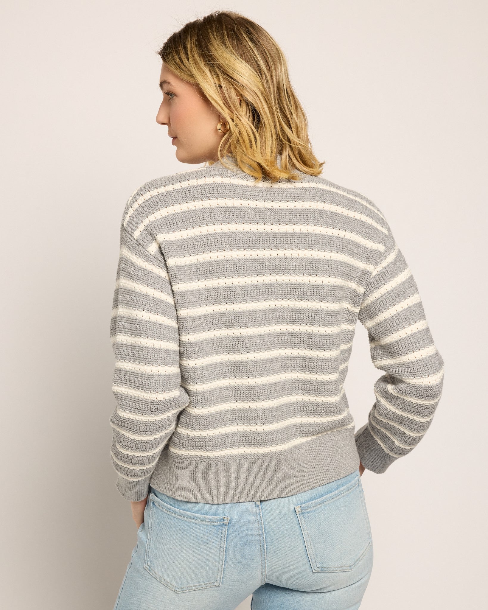 Heather Grey $|& SEAS Glacier Striped Cardigan - SOF Back