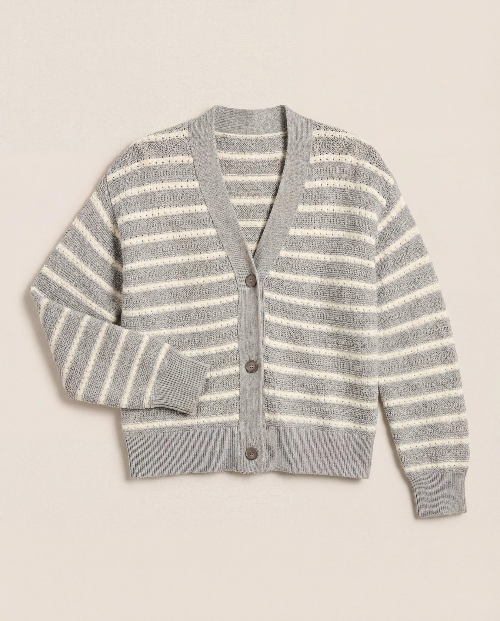 Heather Grey $|& SEAS Glacier Striped Cardigan - Hanger Detail