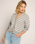 Heather Grey $|& SEAS Glacier Striped Cardigan - SOF Front