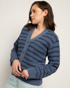 Indigo Haze $|& SEAS Glacier Striped Cardigan - VOF Front