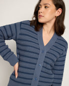 Indigo Haze $|& SEAS Glacier Striped Cardigan - SOF Full Front