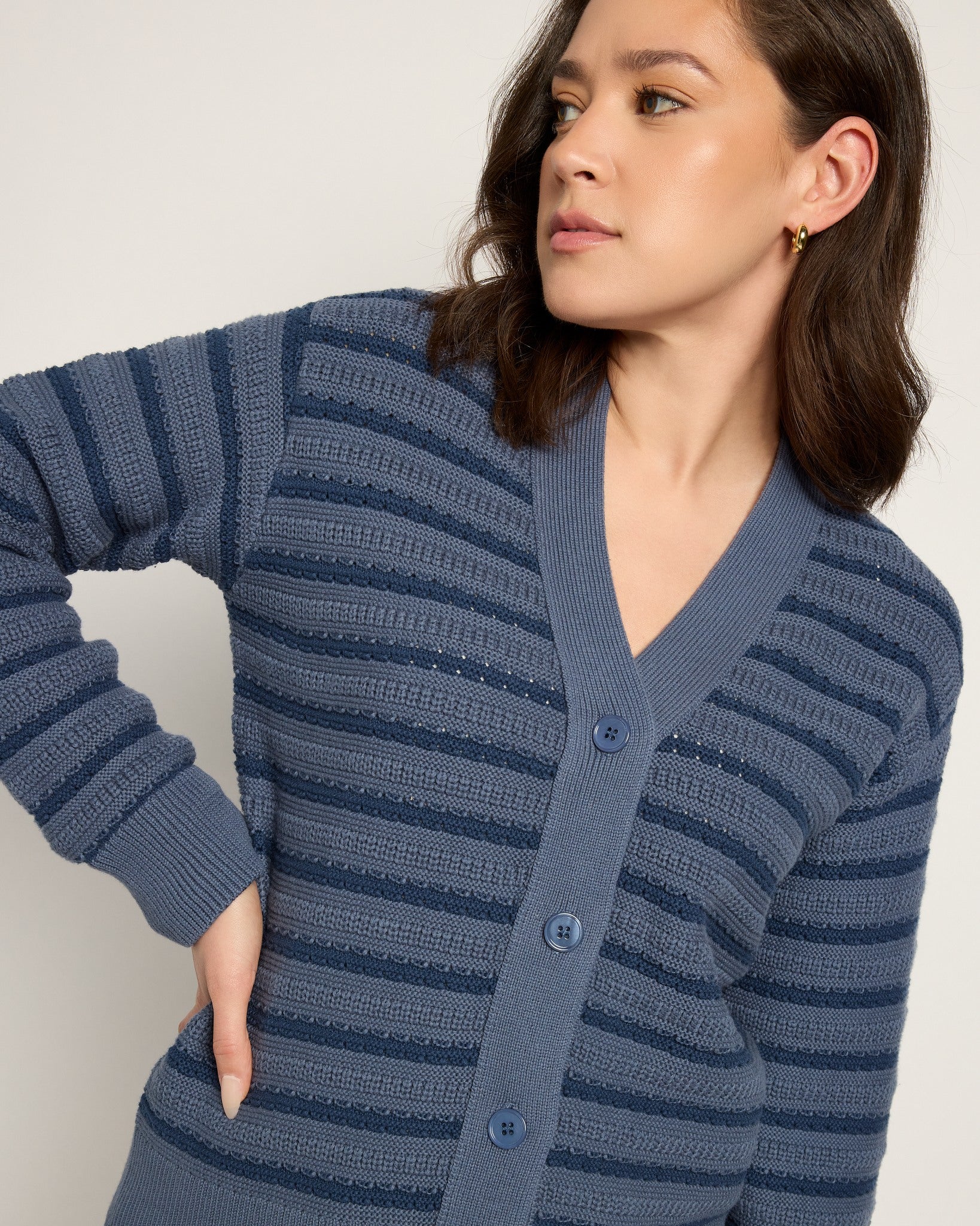 Indigo Haze $|& SEAS Glacier Striped Cardigan - SOF Full Front