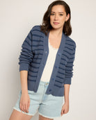 Indigo Haze $|& SEAS Glacier Striped Cardigan - SOF Front