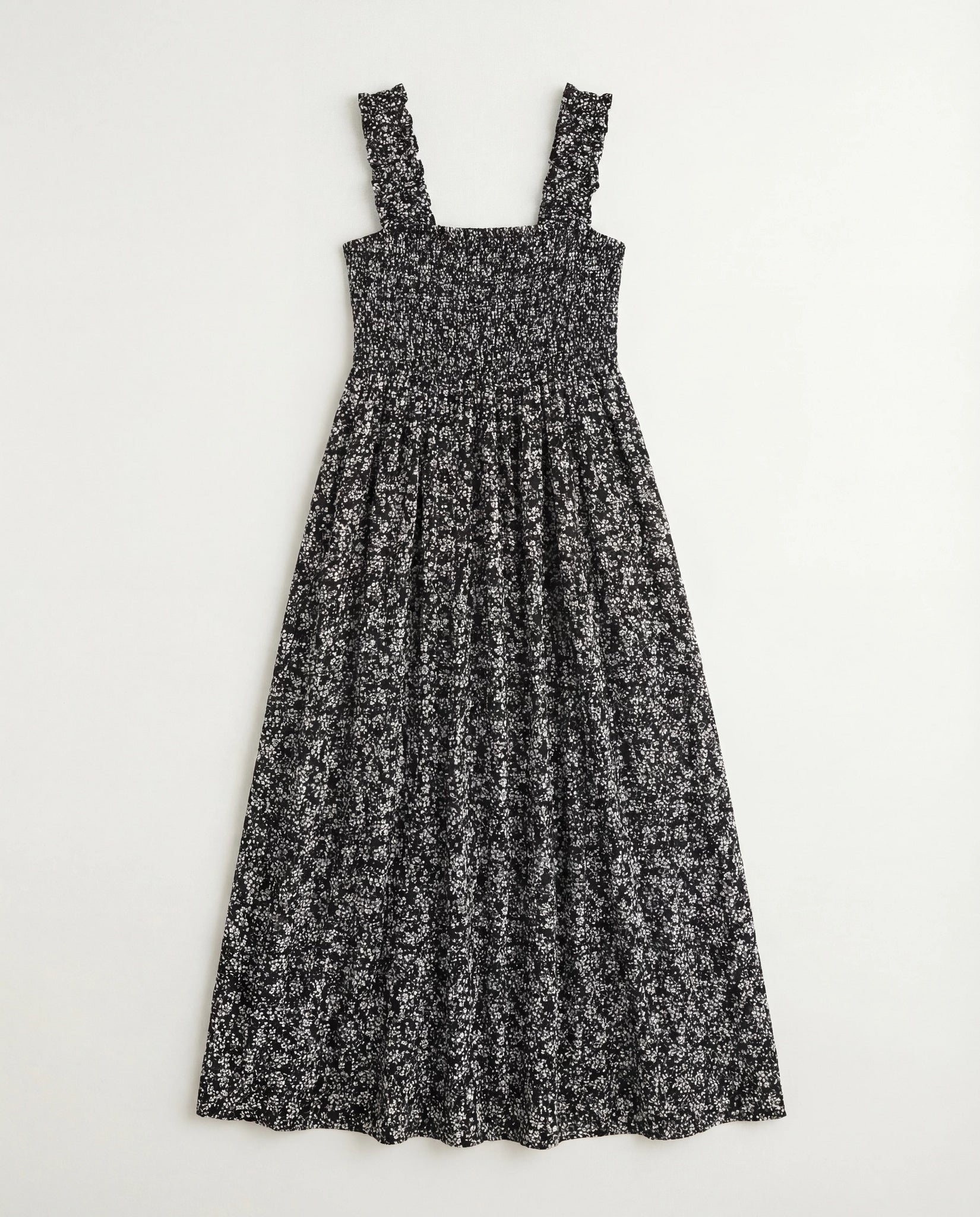 Black Floral $|& SEAS Westbreeze Printed Smocked Maxi Dress - Hanger Detail