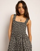 Black Floral $|& SEAS Westbreeze Printed Smocked Maxi Dress - SOF Front