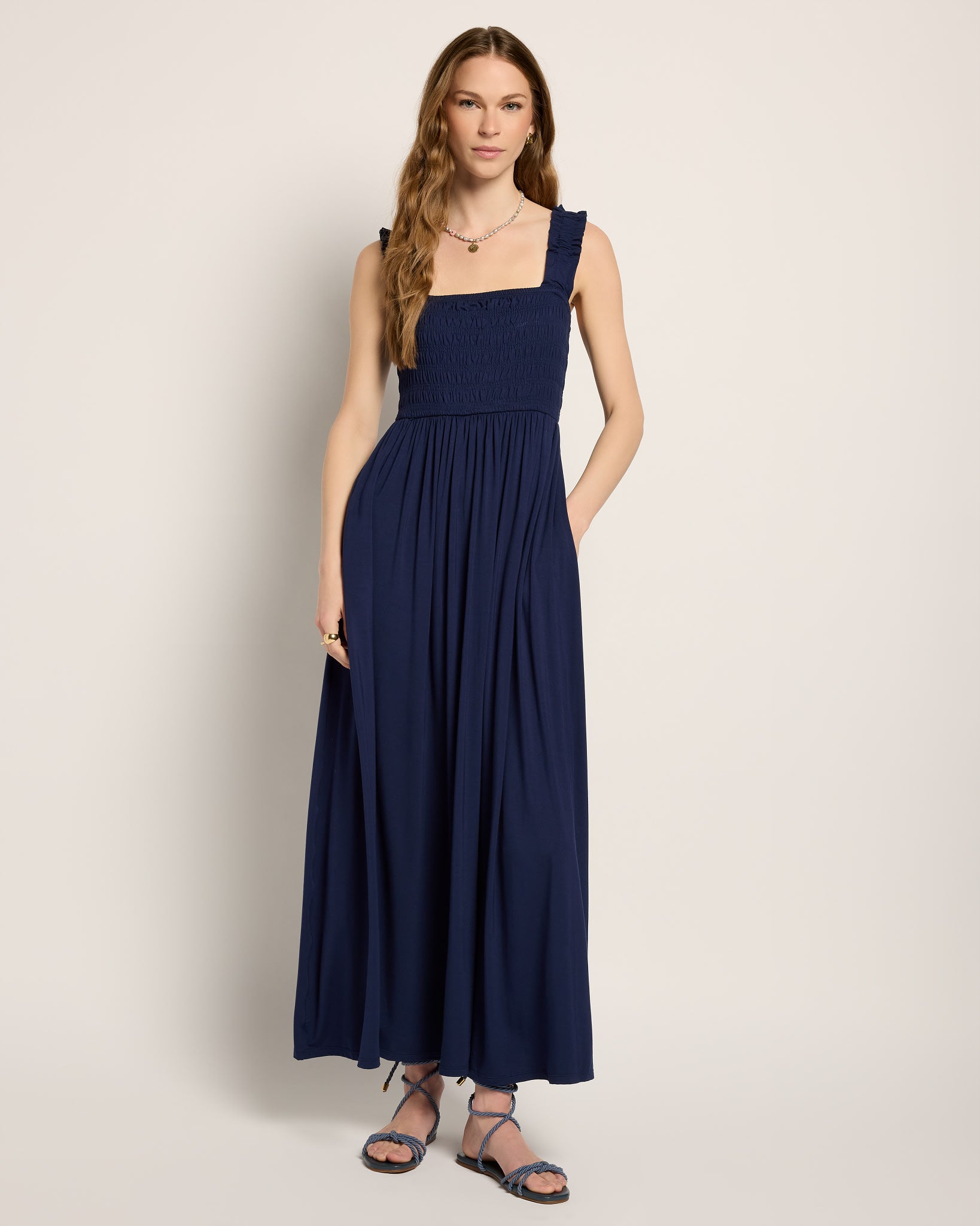 Navy $|& SEAS Westbreeze Smocked Maxi Dress - UGC On Fig