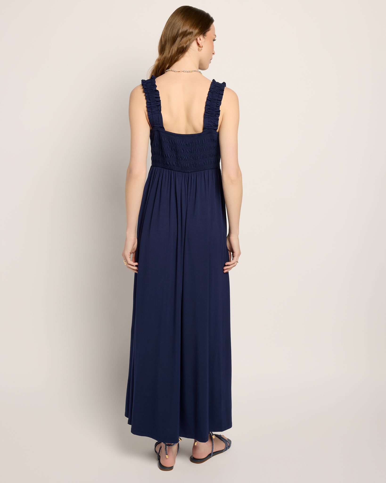Navy $|& SEAS Westbreeze Smocked Maxi Dress - SOF Back