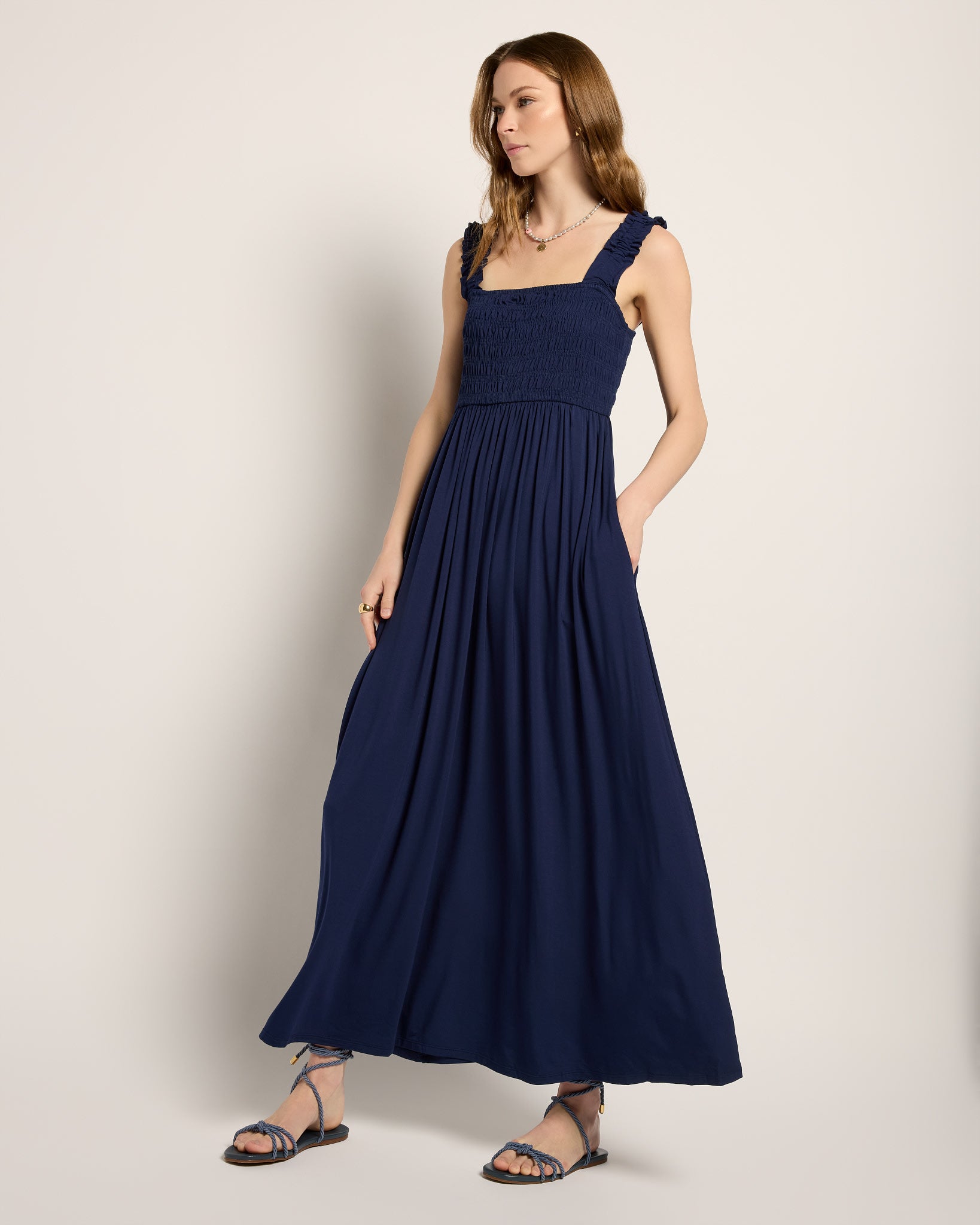 Navy $|& SEAS Westbreeze Smocked Maxi Dress - VOF Front