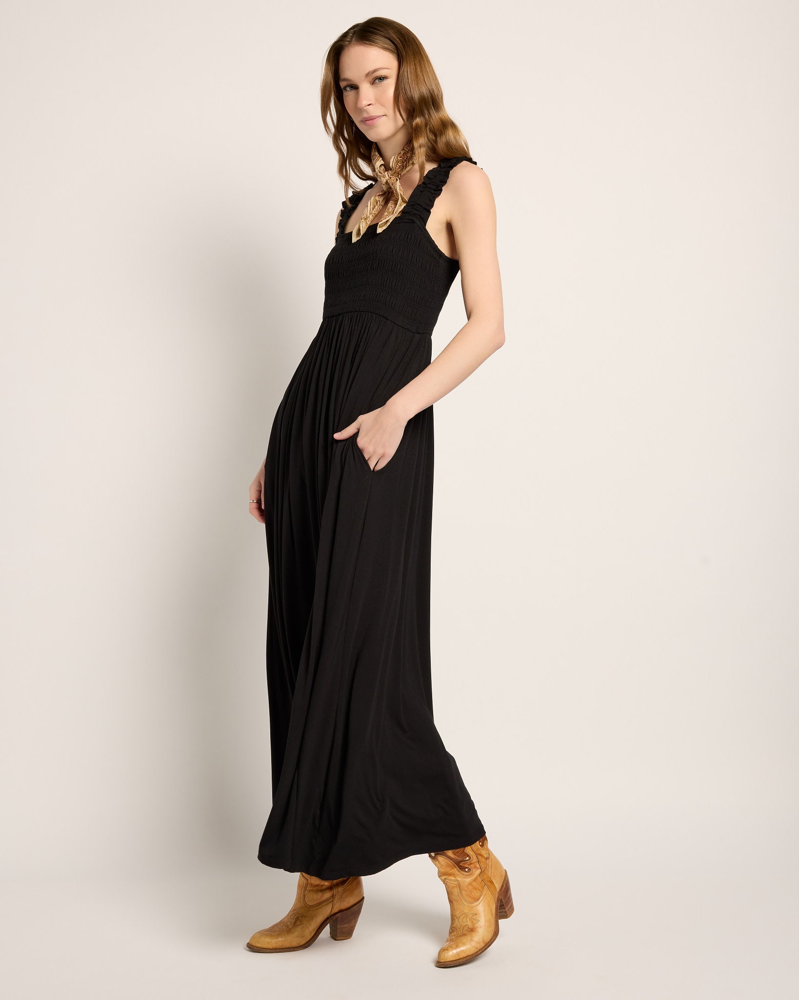 Black $|& SEAS Westbreeze Smocked Maxi Dress - VOF Front