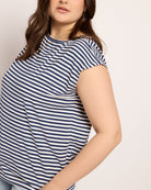 White/Sapphire $|& SEAS Brentwood Boat Neck Stripe Top - VOF Front