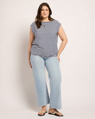 White/Sapphire $|& SEAS Brentwood Boat Neck Stripe Top - UGC On Fig