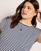 White/Sapphire $|& SEAS Brentwood Boat Neck Stripe Top - SOF Full Front
