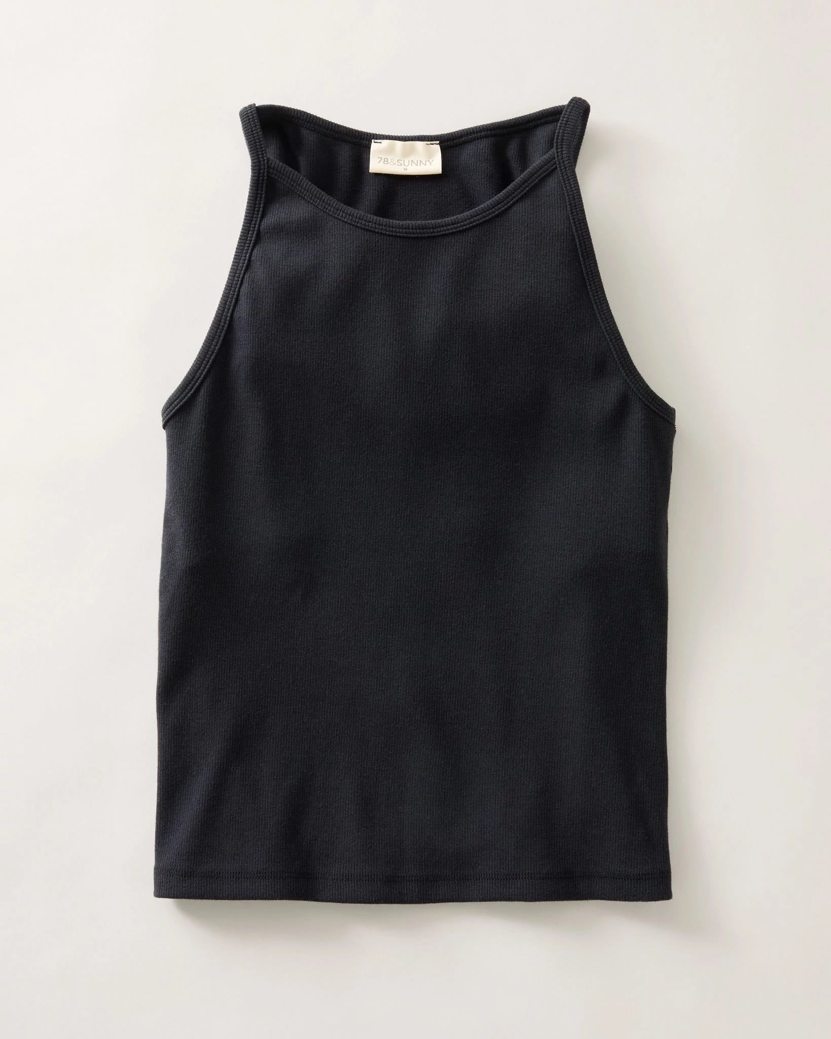 Black $|& SEAS Laurel Ribbed Shelf Bra Tank - Hanger Detail