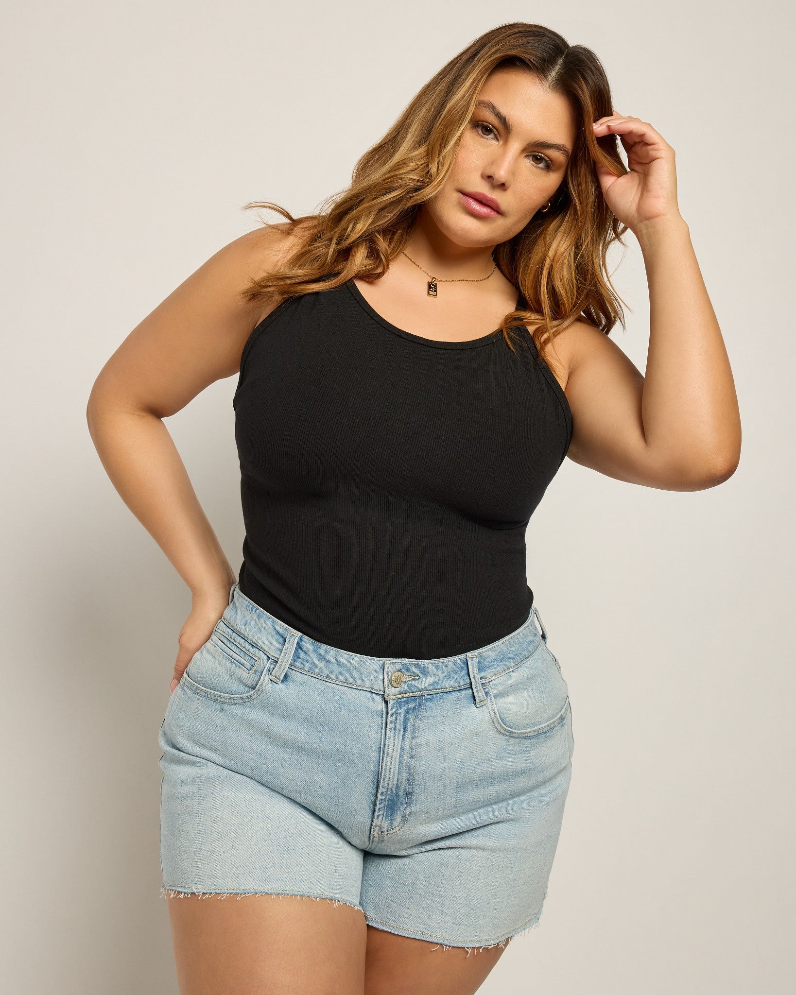 Black $|& SEAS Laurel Ribbed Shelf Bra Tank - VOF Front