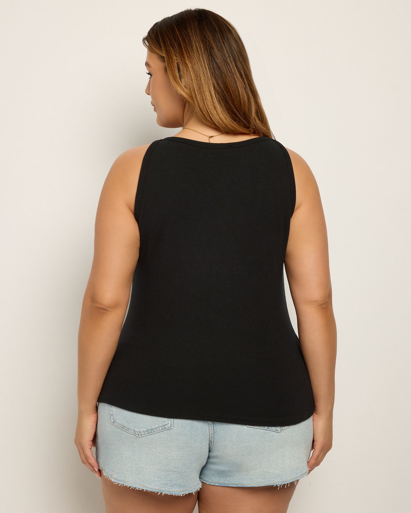 Black $|& SEAS Laurel Ribbed Shelf Bra Tank - SOF Back
