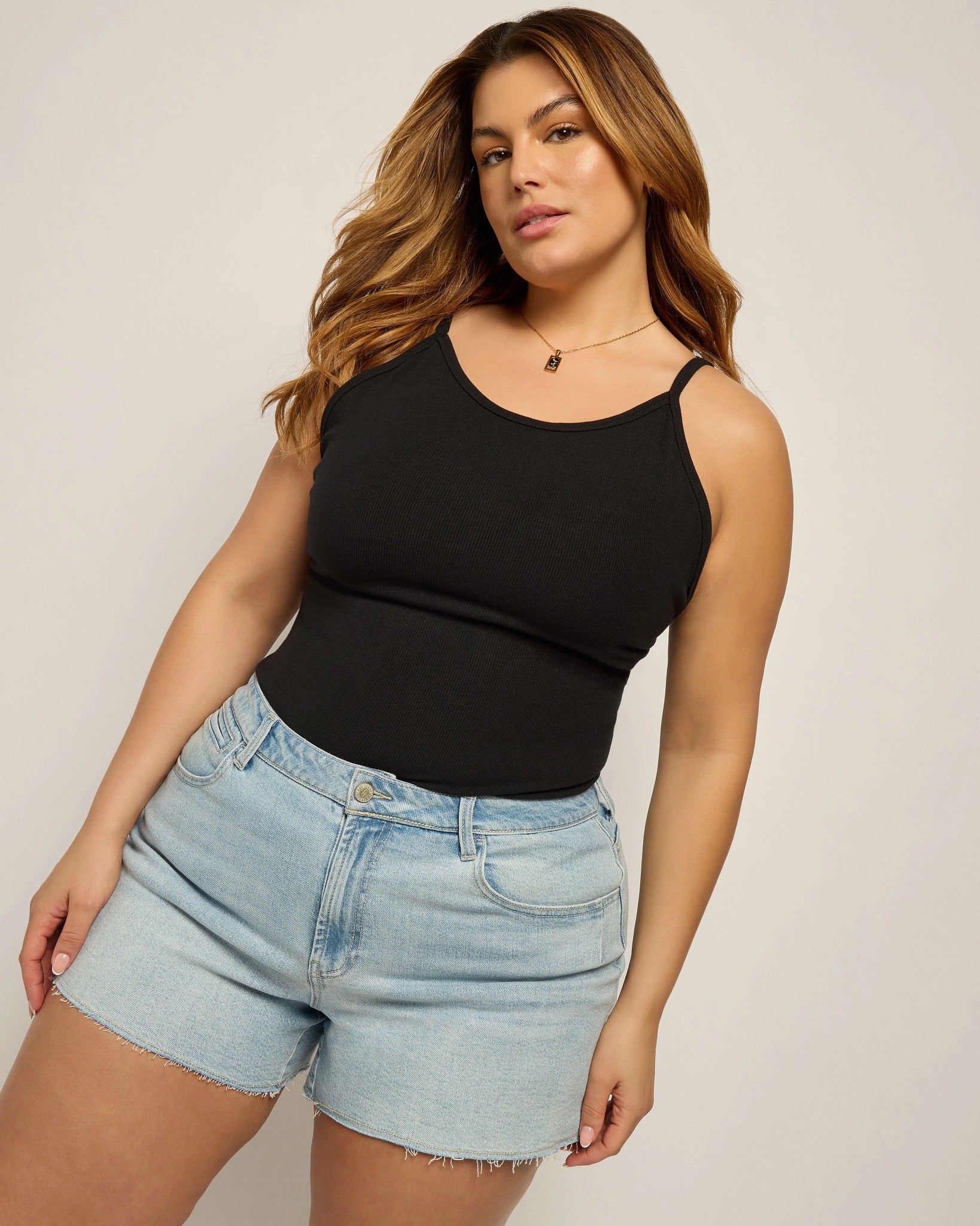 Black $|& SEAS Laurel Ribbed Shelf Bra Tank - SOF Front