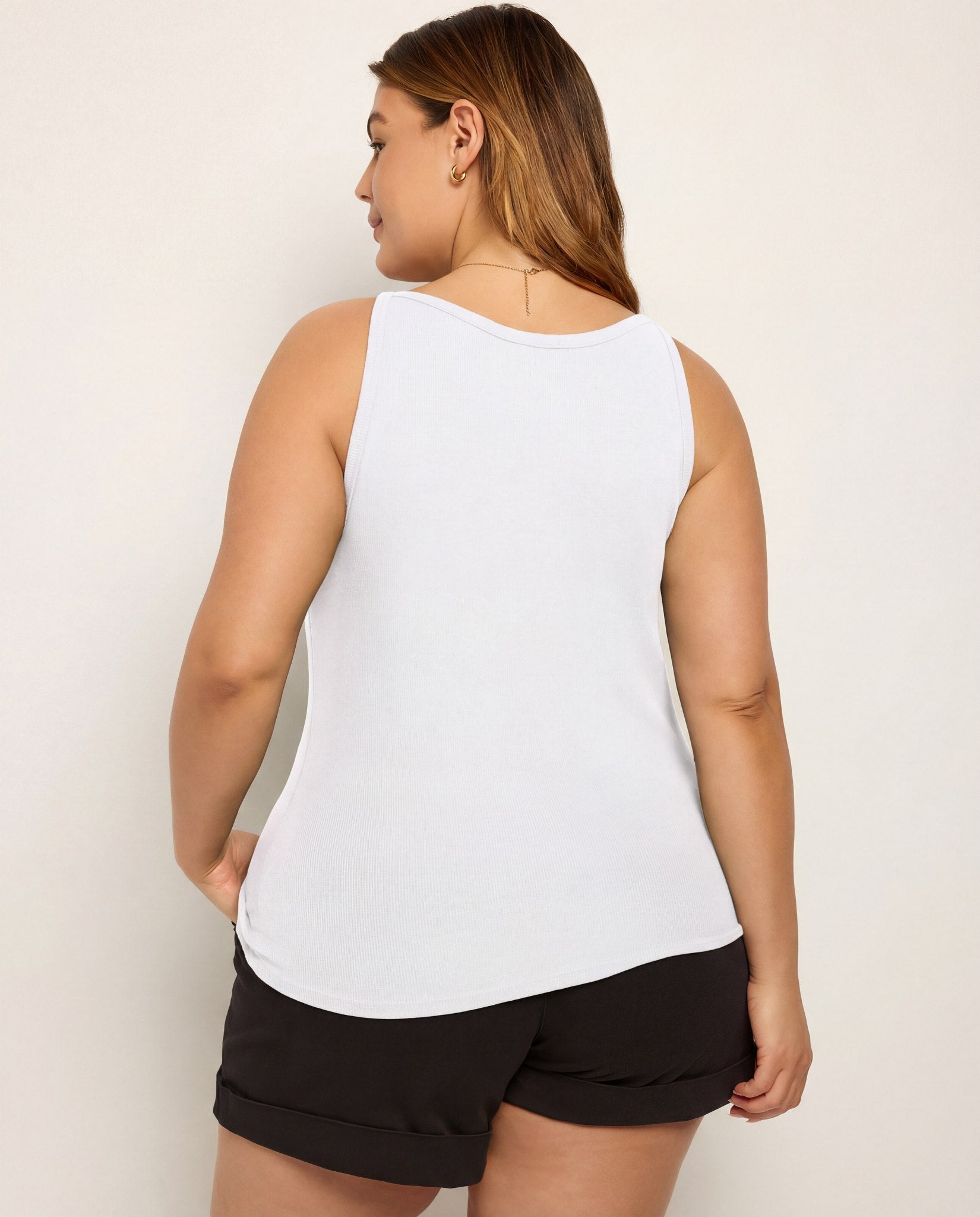 White $|& SEAS Laurel Ribbed Shelf Bra Tank - SOF Back