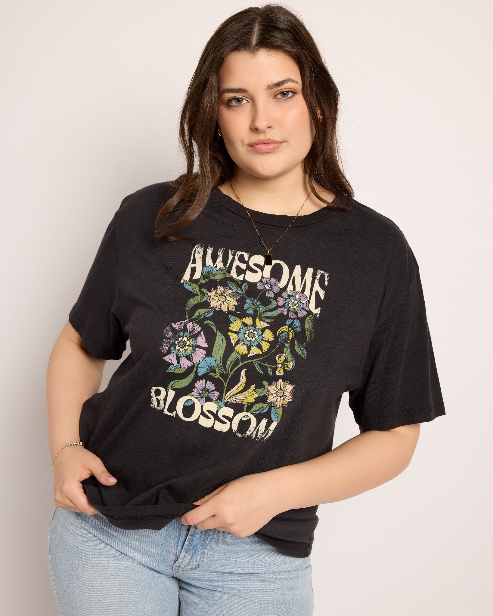 Faded Black $|& SEAS Floret Relaxed Tee - SOF Front