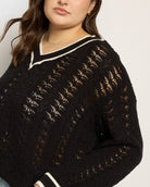 Black $|& SEAS Sandyshores Pointelle V-Neck Sweater - SOF Full Front