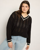 Black $|& SEAS Sandyshores Pointelle V-Neck Sweater - SOF Front
