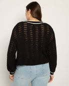 Black $|& SEAS Sandyshores Pointelle V-Neck Sweater - SOF Back