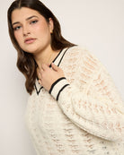 White $|& SEAS Sandyshores Pointelle V-Neck Sweater - SOF Full Front